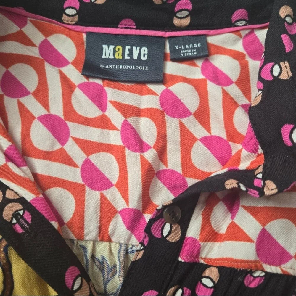 Anthropologie Maeve The Paz Floral and Geometric Button Down Shirt EUC SIZE XL - Picture 5 of 6